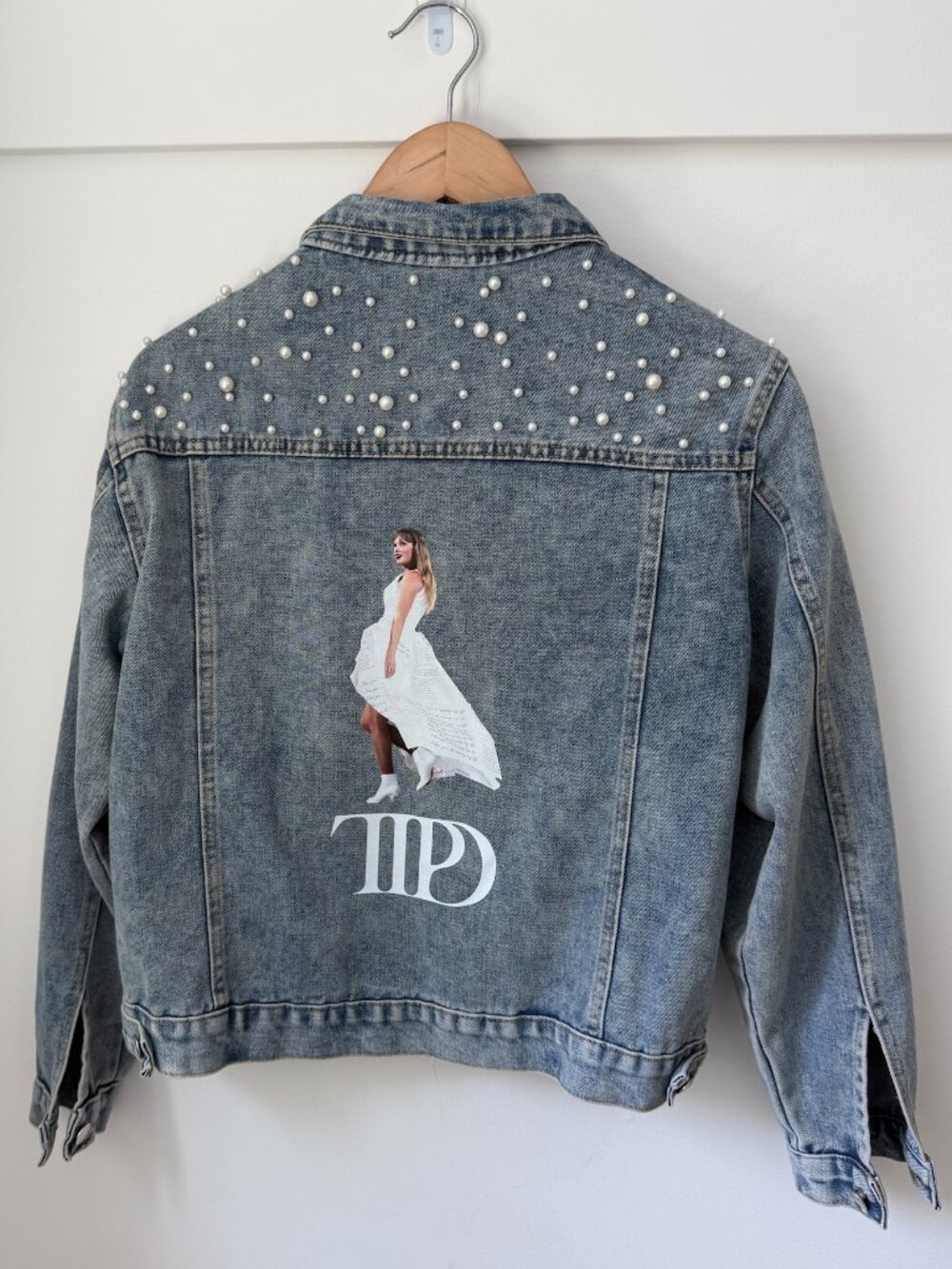 CUSTOM-MADE Taylor Swift TTPD Pearl Faux Denim Jacket Era Tour Swiftie Size M-L